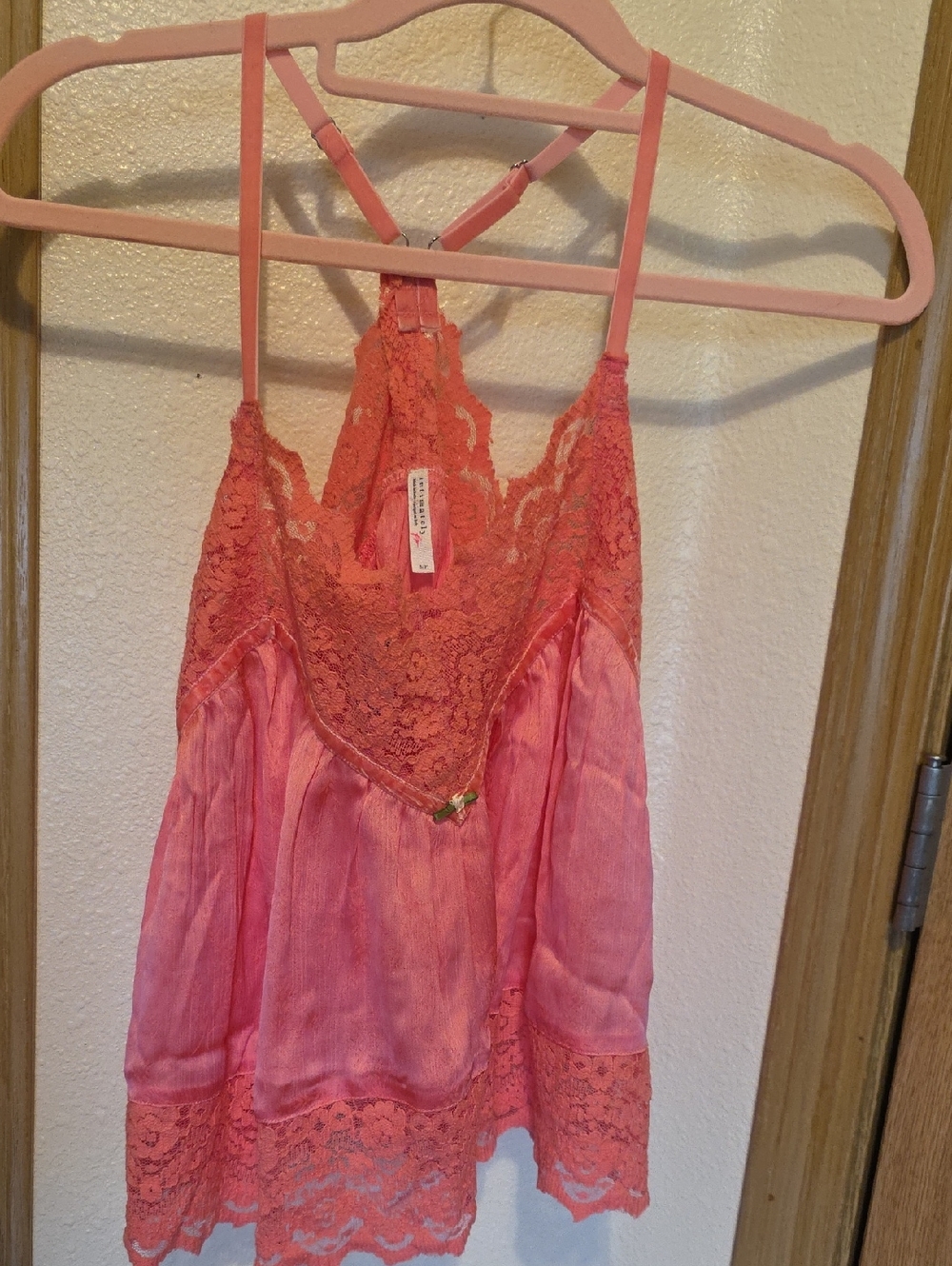 Free People Intimately Coral Lace & Satin Cami Tank Top